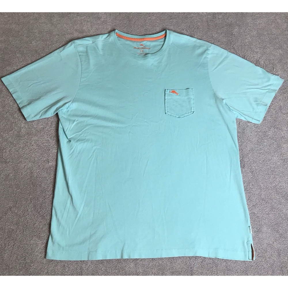 Tommy Bahama Relax Shirt Mens Large Blue Green Pima Cotton Pocket Tee
